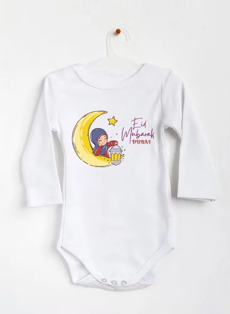 Боди-комбинезон с длинным рукавом с принтом My First Eid Dubai Printshop4Me, белый — фото 2