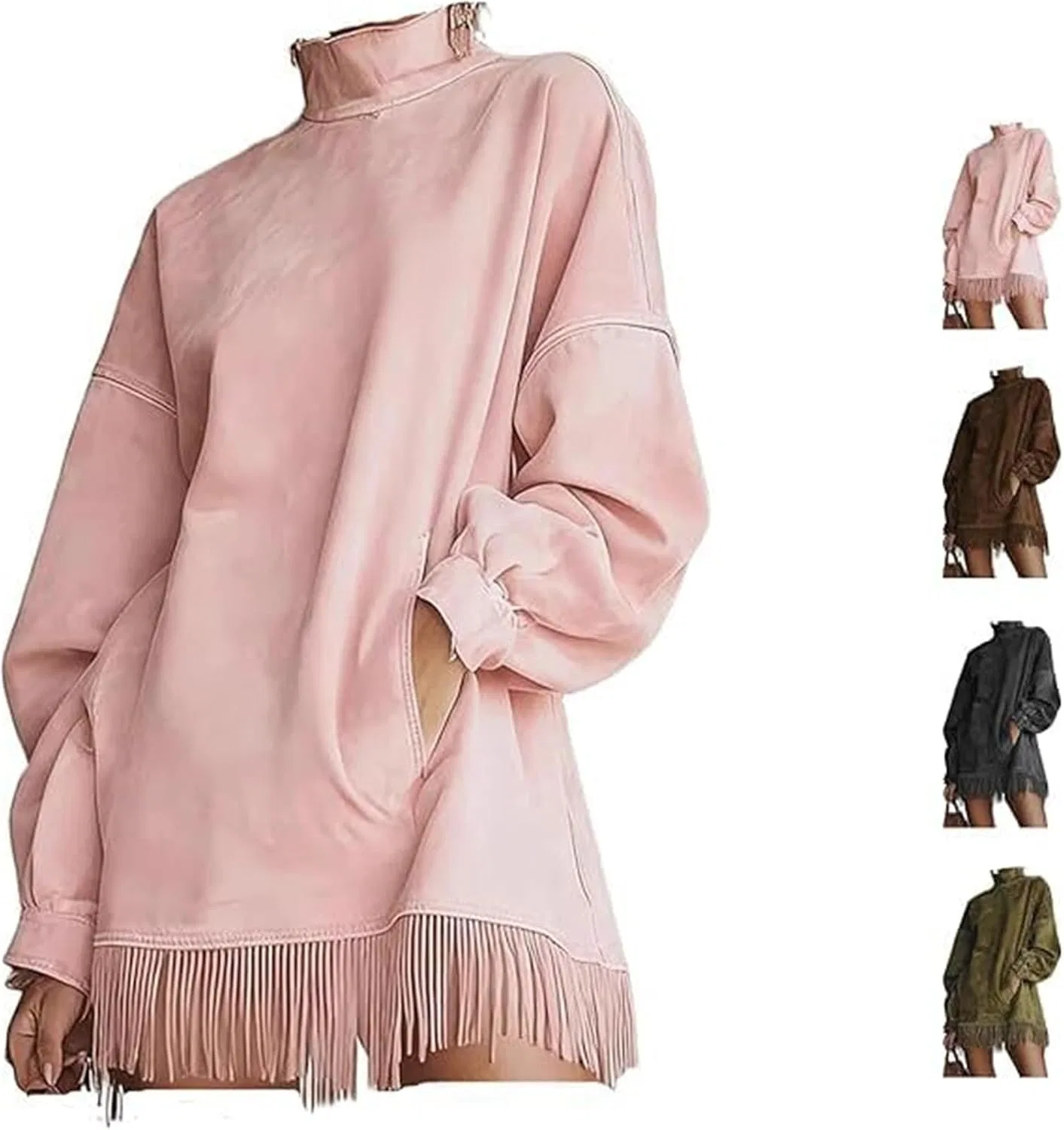 Женское мини-платье с бахромой из велюра, Pink