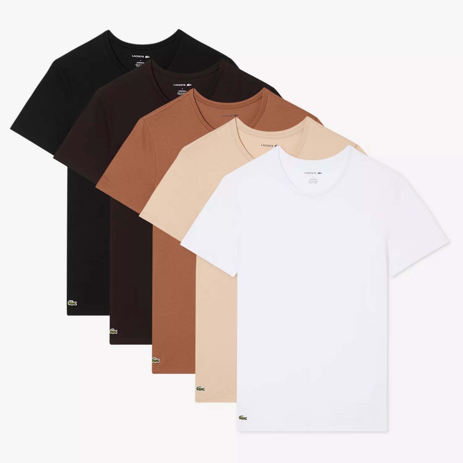 Комплект футболок Lacoste Slim-Fit Crewneck, 5 предметов, черный/белый/бежевый/коричневый