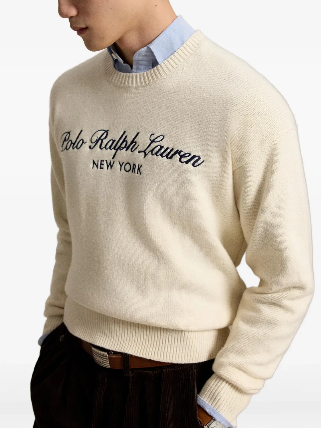Вязаный свитер с круглым вырезом и вышитым логотипом Polo Ralph Lauren, нейтральные — фото 4