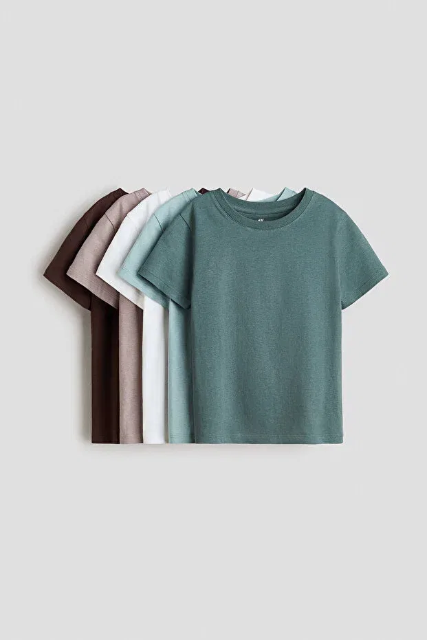 Детский комплект футболок с коротким рукавом хлопковый H&M, Dark Dusty Green/Dark Brown