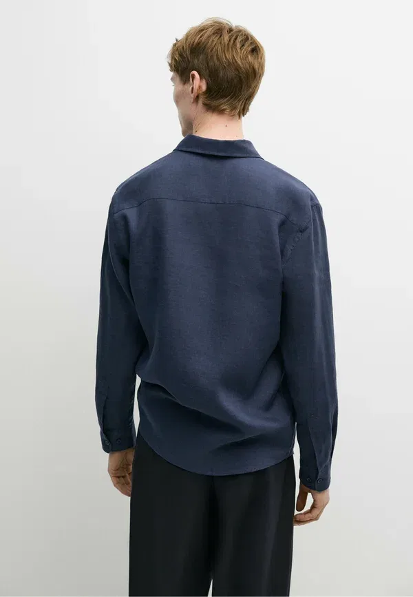 Рубашка из льна Shirt Massimo Dutti, dark blue, темно-синий — фото 3