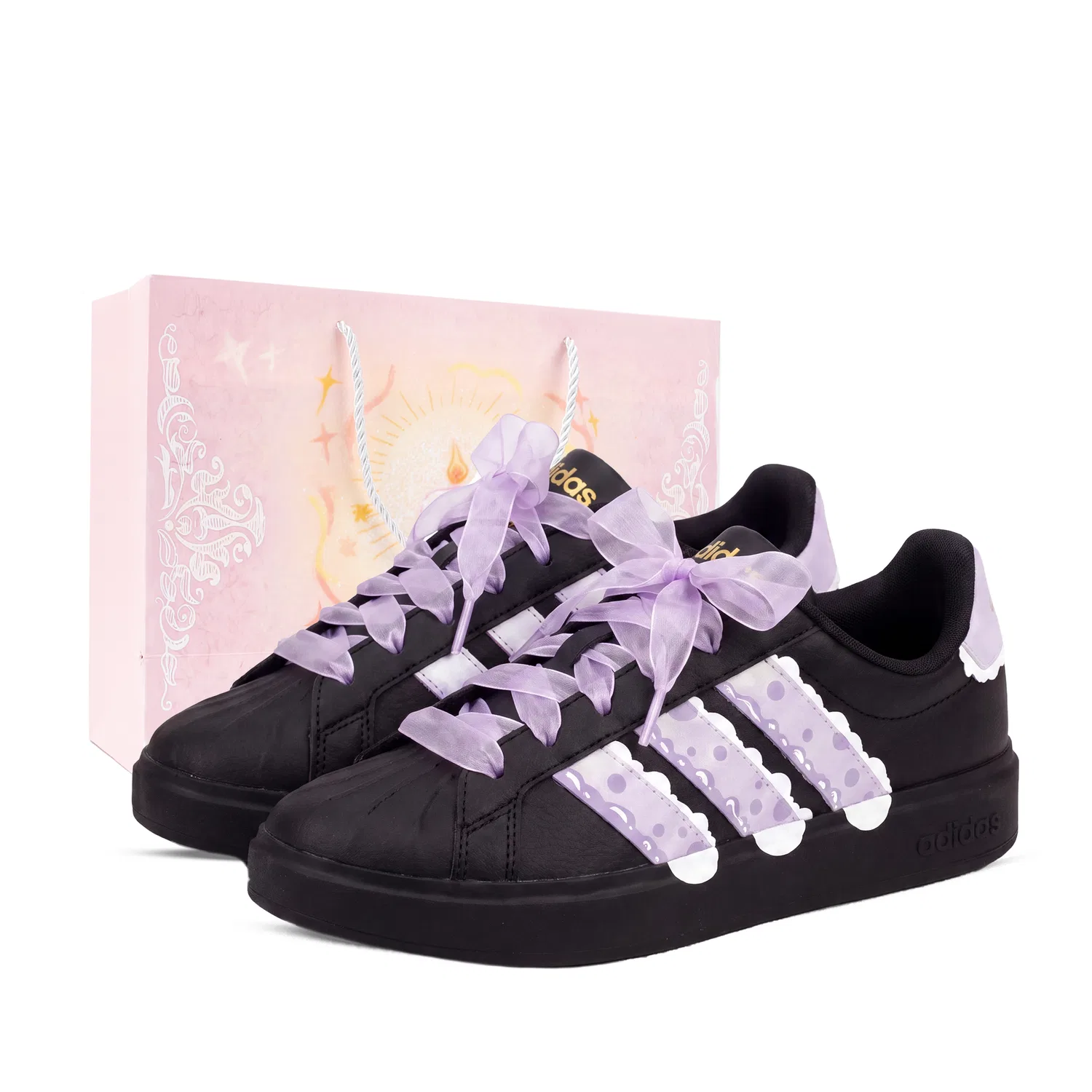 Детские кроссовки для скейтбординга с ручной росписью Street Talk Kids Adidas, Black Purple