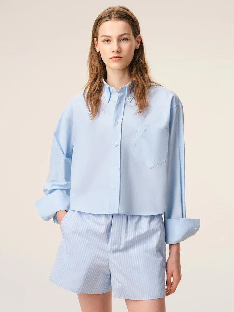 Женская рубашка oversize с тиснением Adc AMI PARIS, Bleu Ciel — фото 2