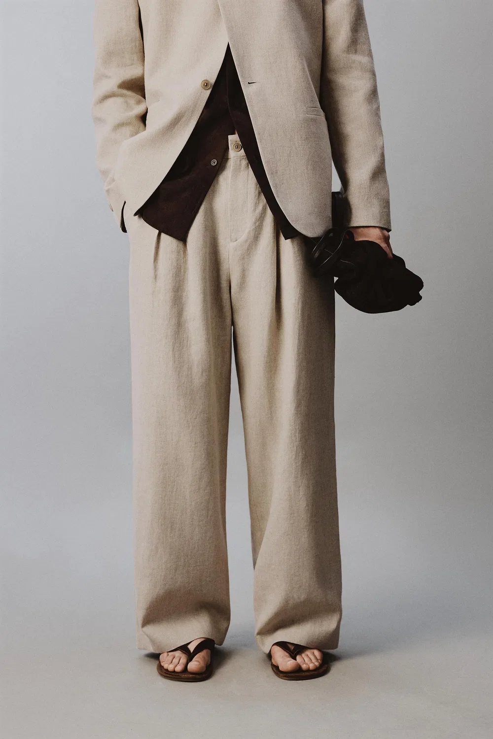 Брюки свободного кроя с плиссировкой, как у костюма ZARA, Light Beige — фото 2