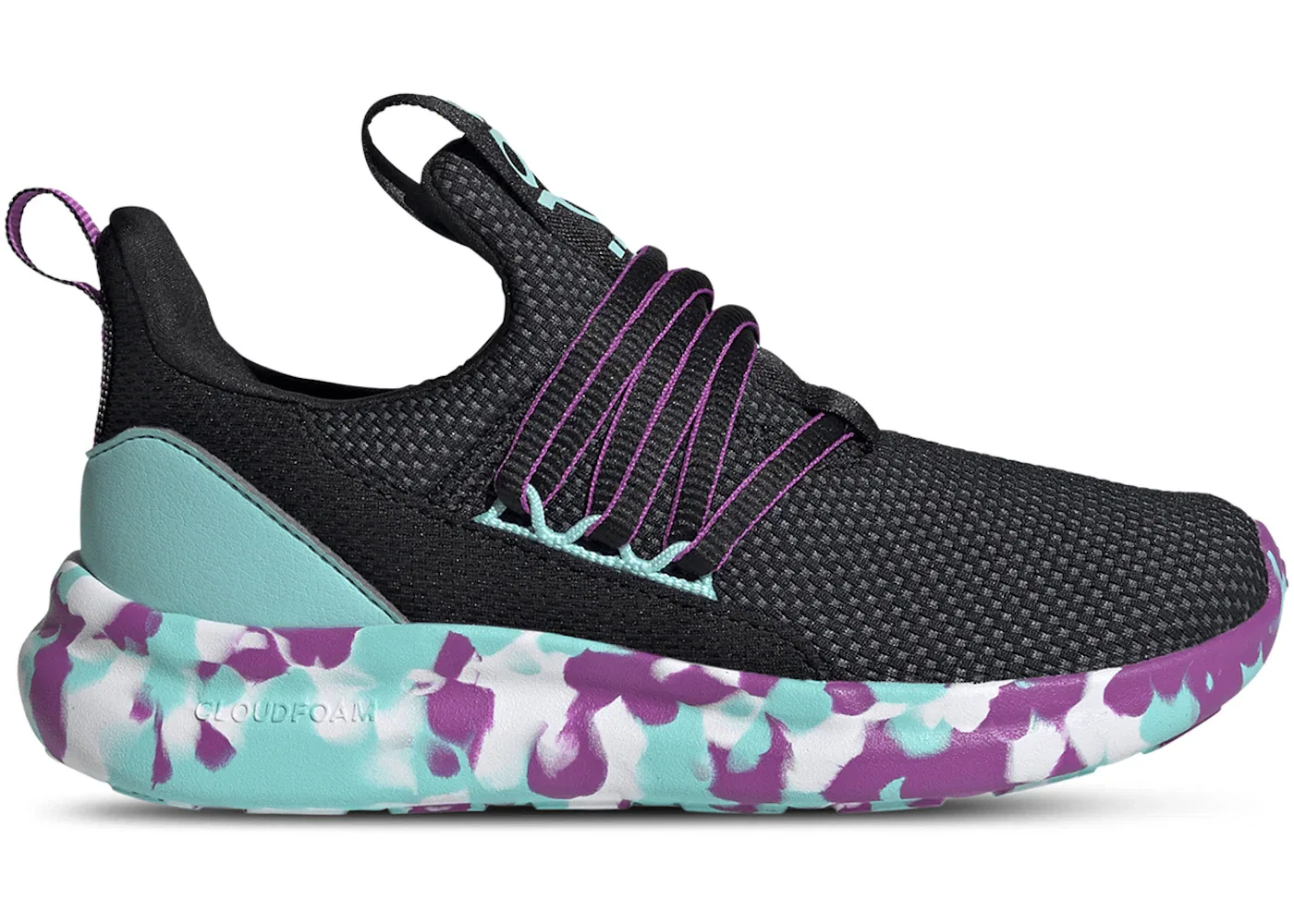 Детские кроссовки с шнуровкой Adidas Lite Racer Adapt 7.0, Core Black Purple Burst Flash Aqua