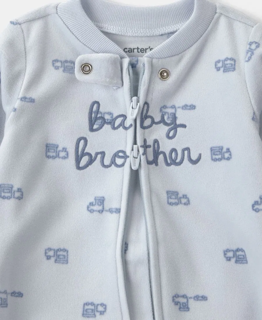 Комбинезон для сна с ножками на молнии, флисовый, с длинным рукавом, Baby Brother Fleece Carter's, Blue — фото 4