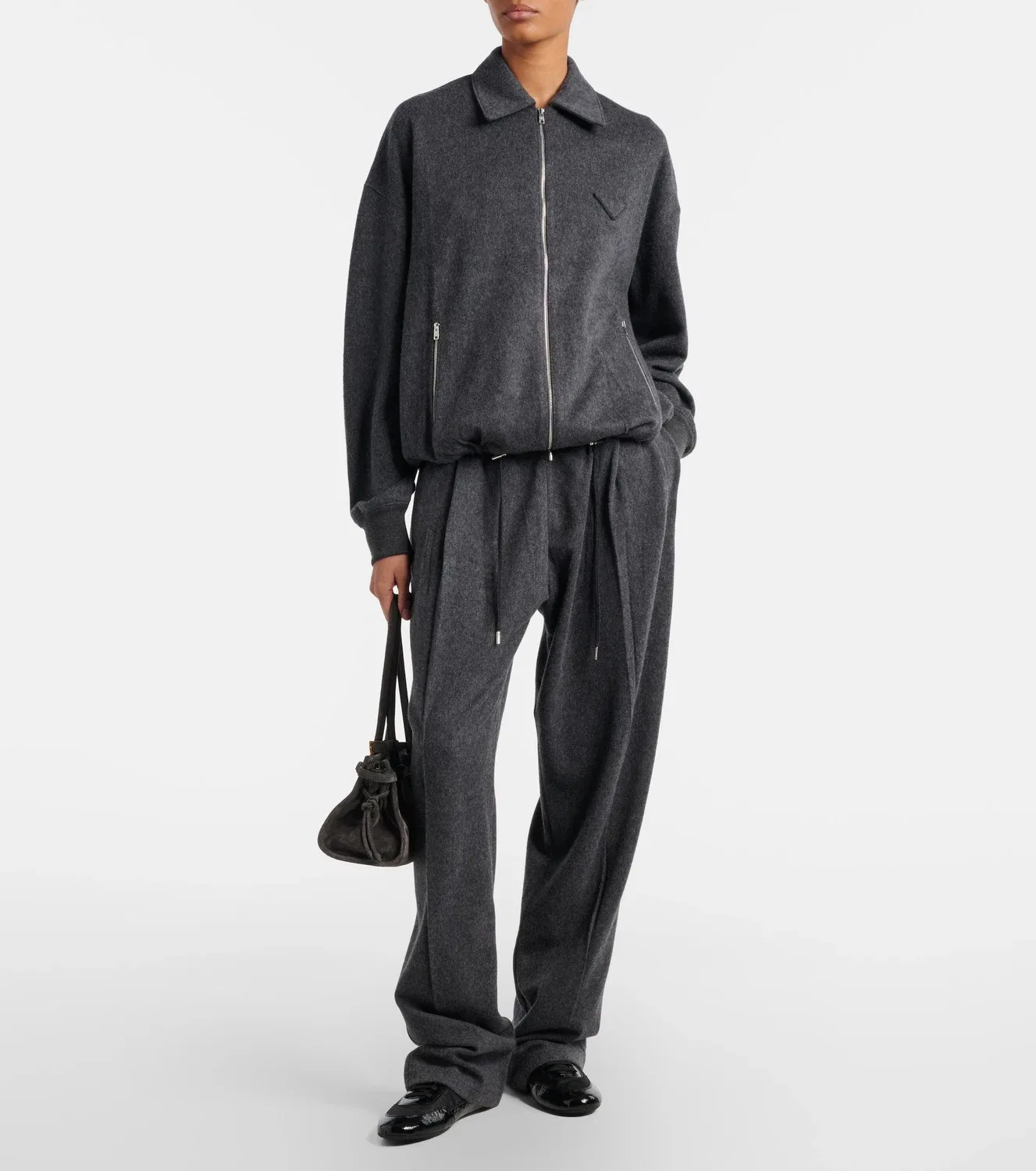 Широкие брюки из шерсти и кашемира Prada, серый — фото 2