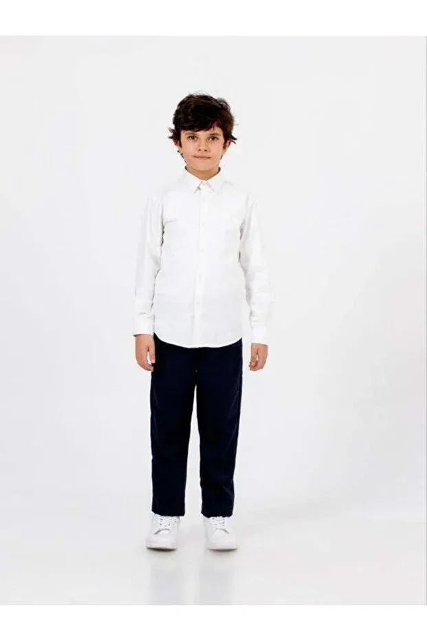 Детская классическая рубашка с длинным рукавом Zekids, White