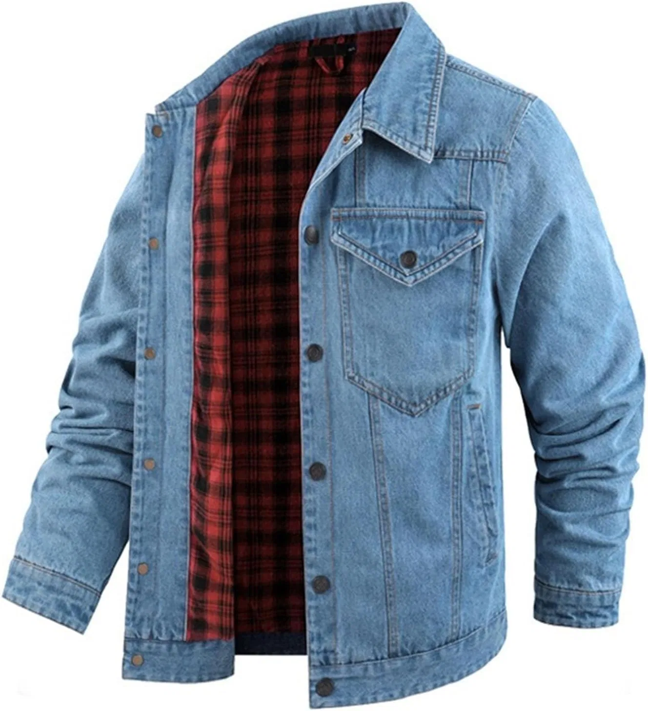 Мужская джинсовая куртка с фланелевой подкладкой, Vintage Cowboy Cut, светло-синий — фото 4