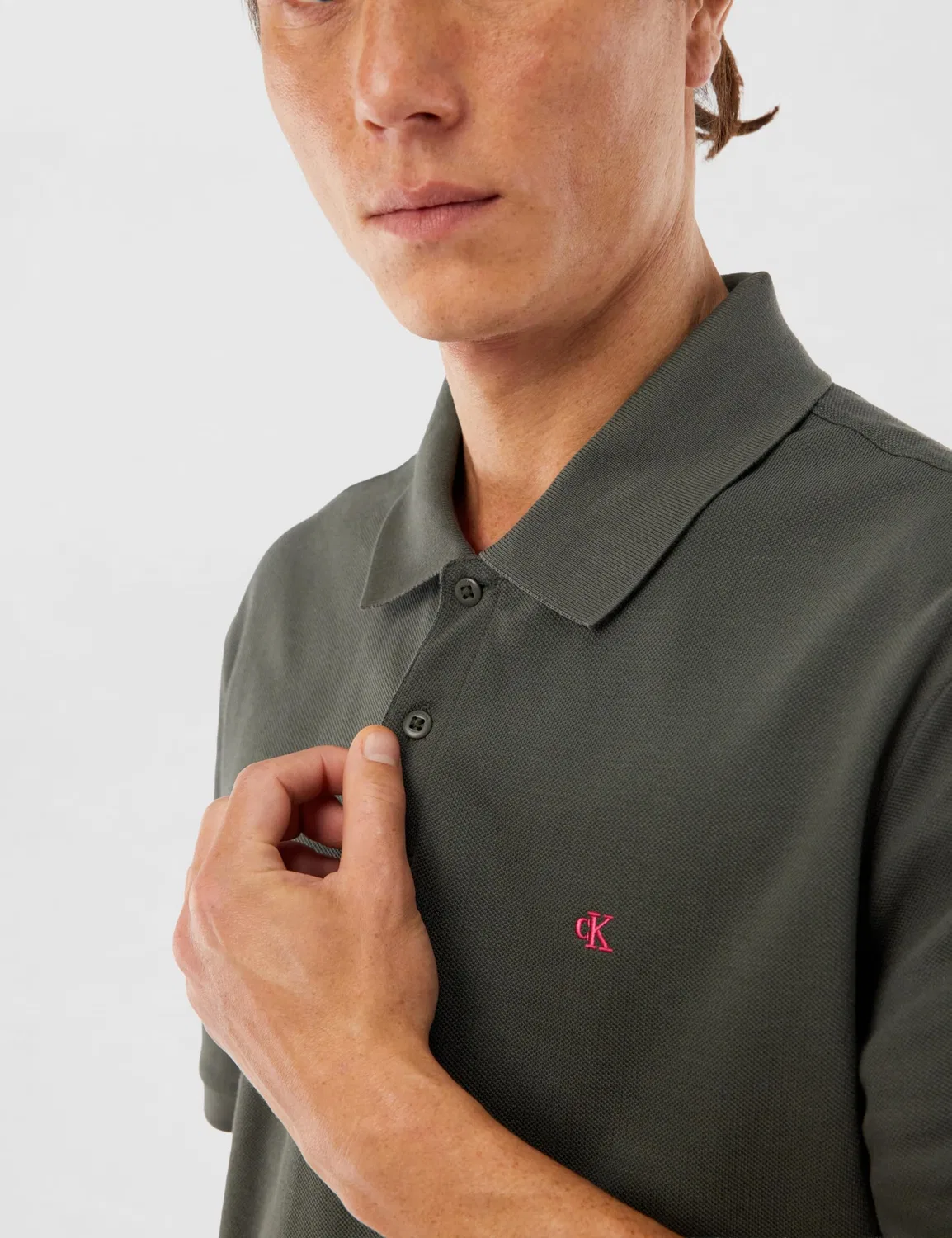 Мужское поло с коротким рукавом Monogram Pique Calvin Klein, Grey (Beluga) — фото 4
