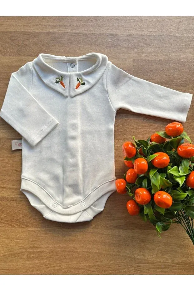 Детское боди для новорожденных с вышивкой Морковь Mama Miel Baby, White