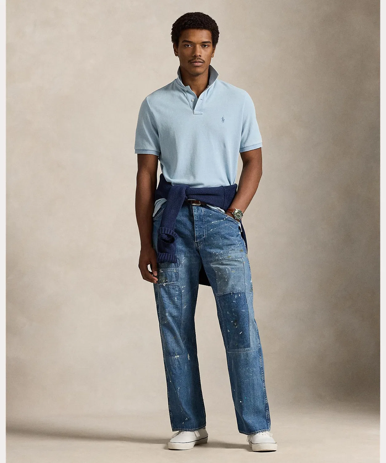 Мужская классическая хлопковая футболка-поло с вышивкой POLO RALPH LAUREN, Синий — фото 3