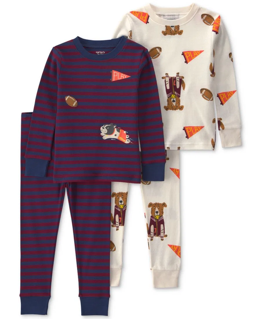 Комплект пижам из хлопка с принтом Dog Striped Carter's, Burgundy Cream