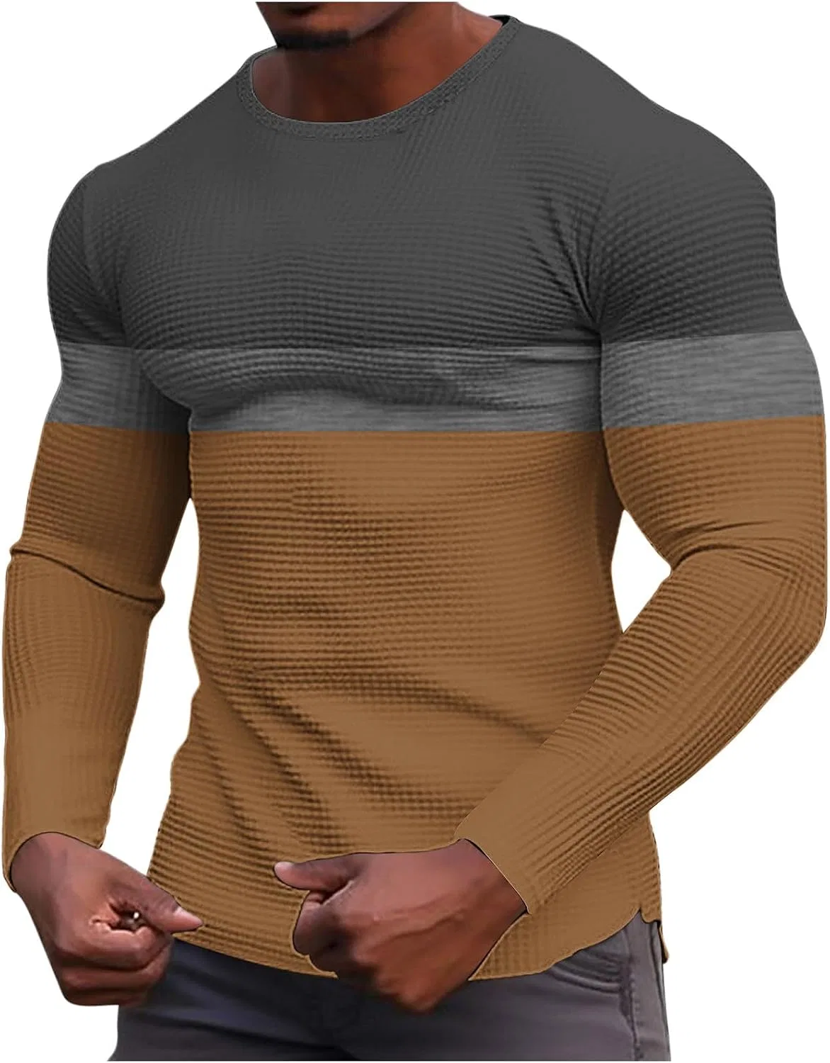 Мужская футболка с контрастными полосами, 1-Brown