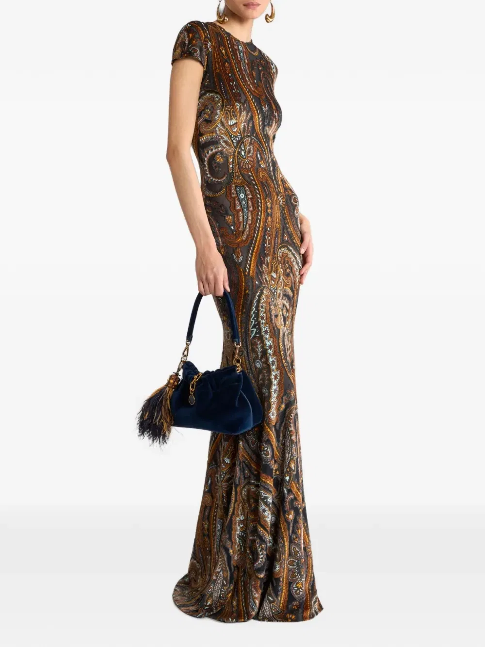 Длинное платье из джерси с узором пейсли ETRO, коричневый — фото 2