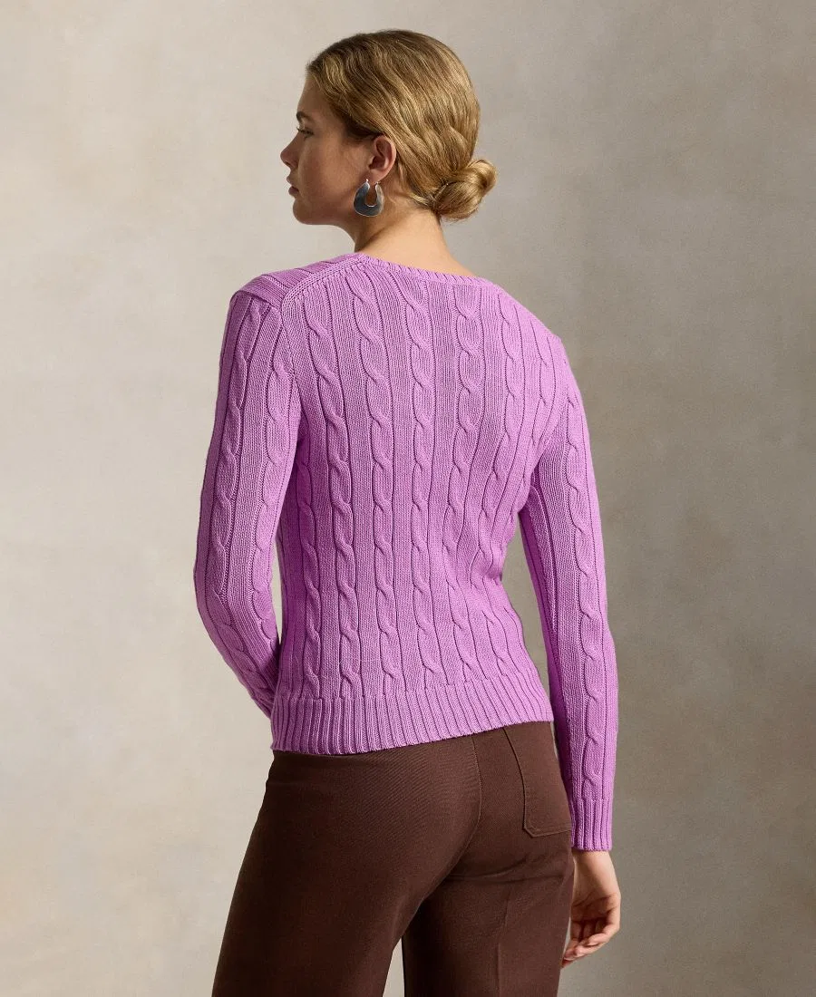 Свитер женский с косами, хлопковый, Slim Fit Polo Ralph Lauren, Thistle Pink — фото 4