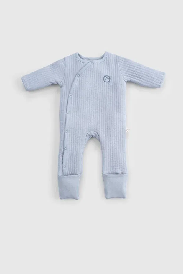 Детский комбинезон для новорожденных стеганый Quilted blue baby romper with booties and gloves Little Gusto, Blue