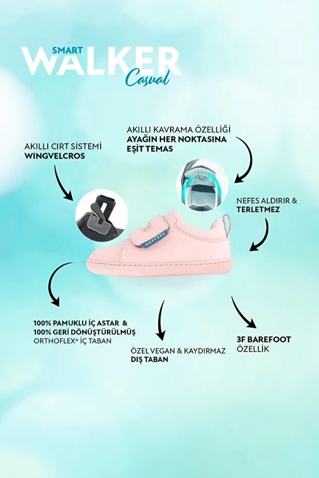 Детские туфли для девочек с застежкой-липучкой Smart walker Hopfrög, Pink Light — фото 2
