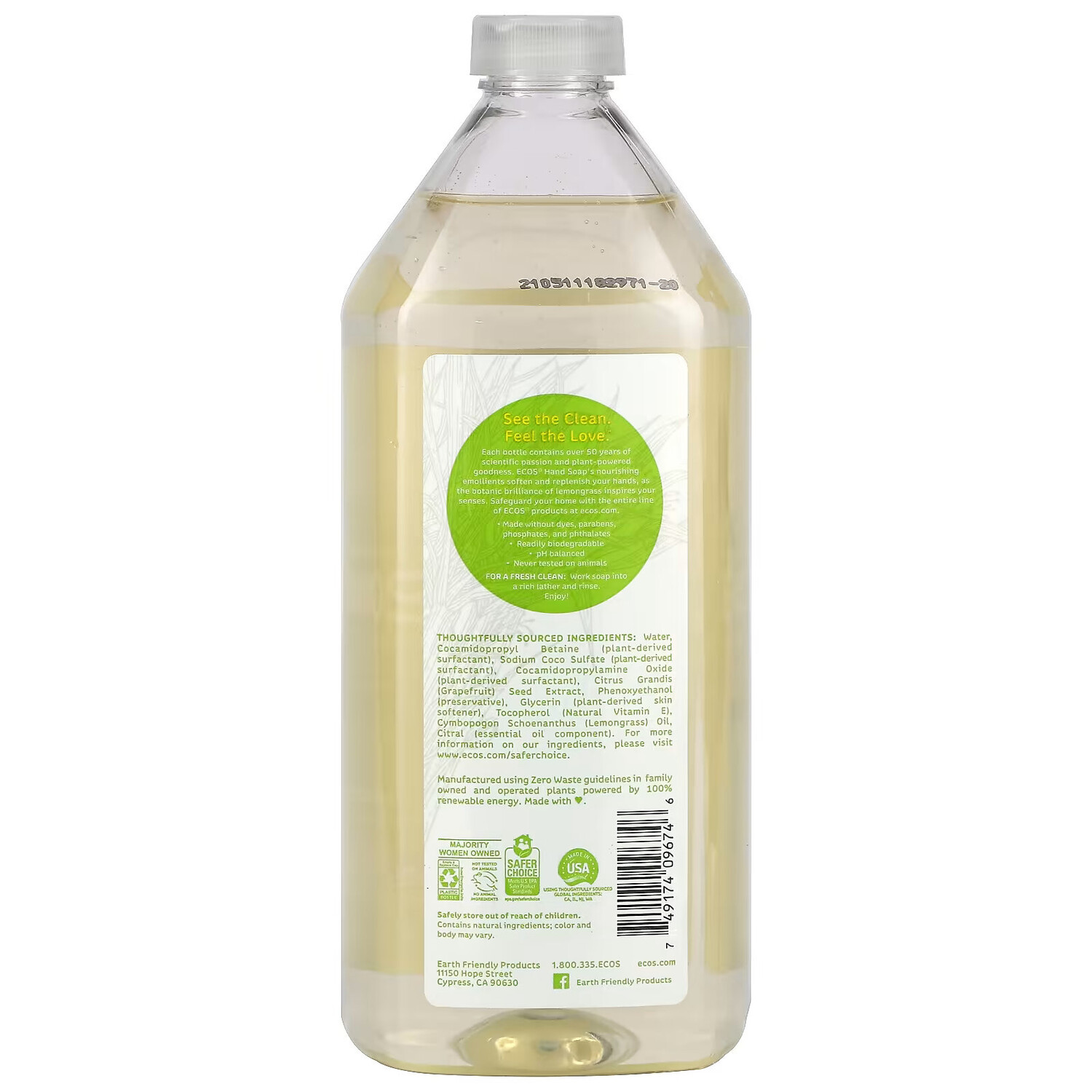 Earth Friendly Products, Ecos, мыло для рук, лемонграсс, 946 мл (32 жидк. Унции) — фото 3
