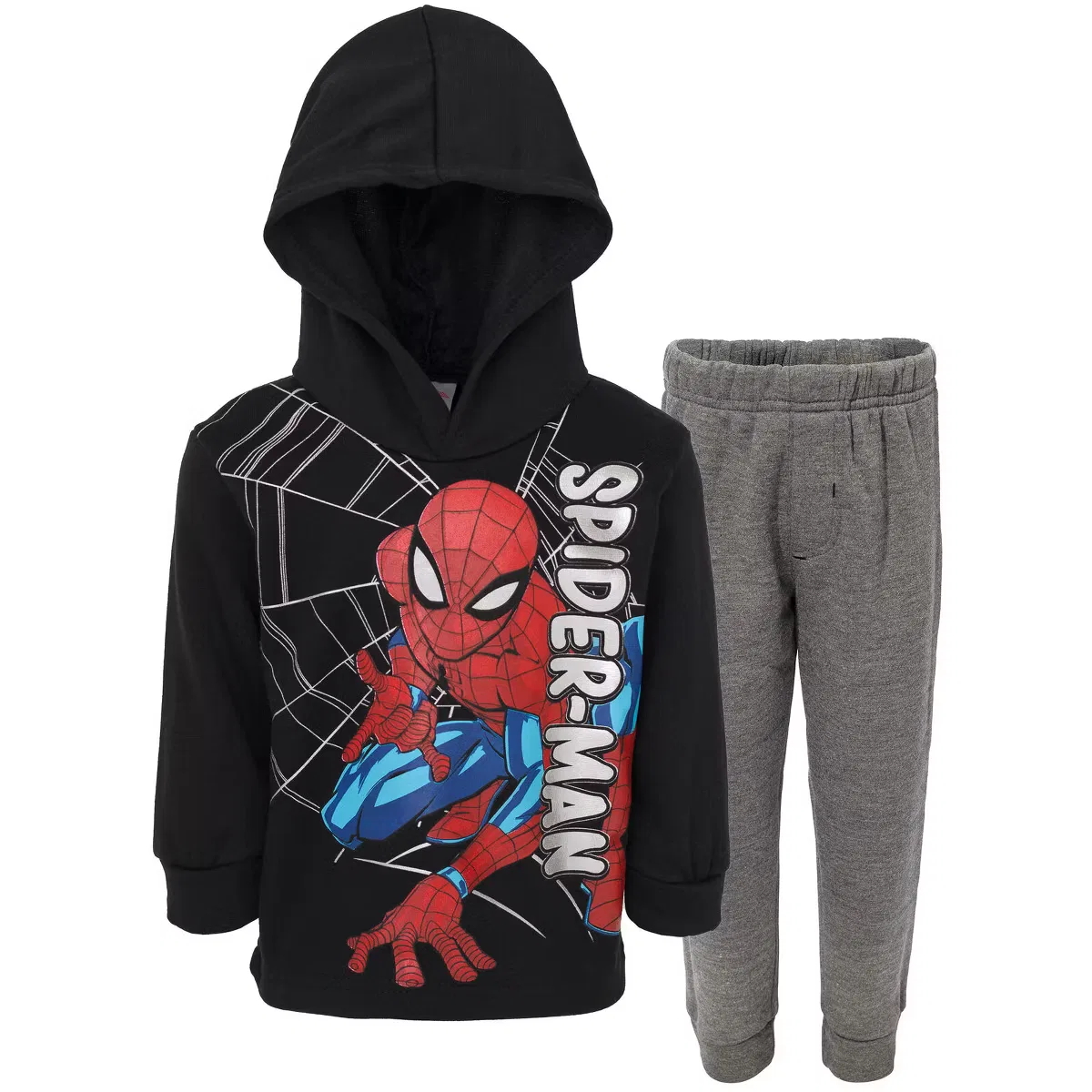 Комплект из флиса с капюшоном и штанами Marvel, spider man black grey