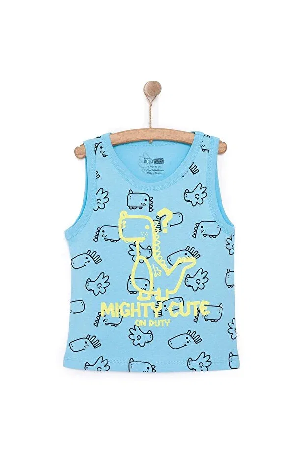 Детская футболка для мальчиков с принтом Hellobaby basic men's dinosaur patterned undershirt tshirt baby boy Ebebek Hello Baby, Light Blue
