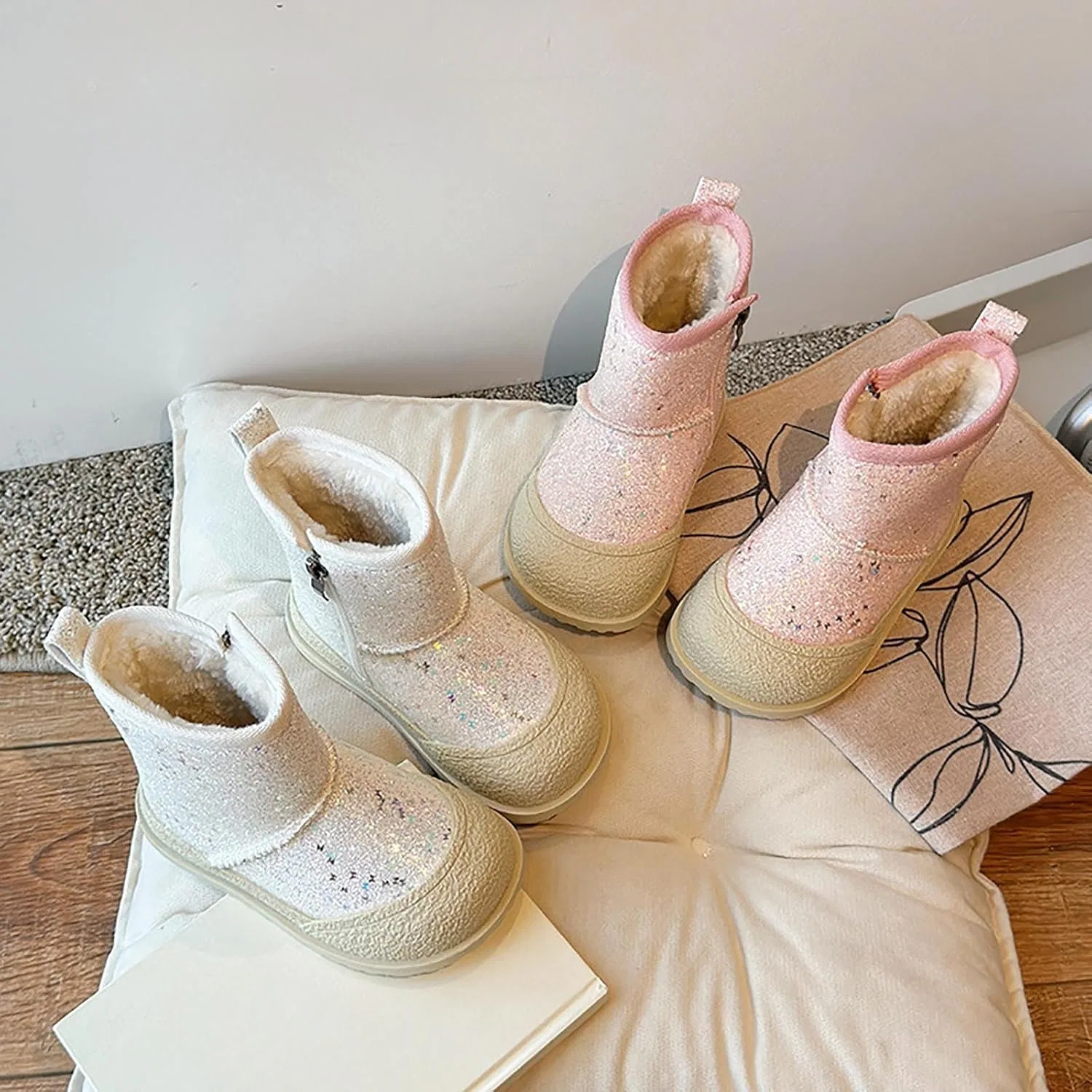 Детские зимние сапоги для девочек с блестками Sparkle Snow Boots, White — фото 2