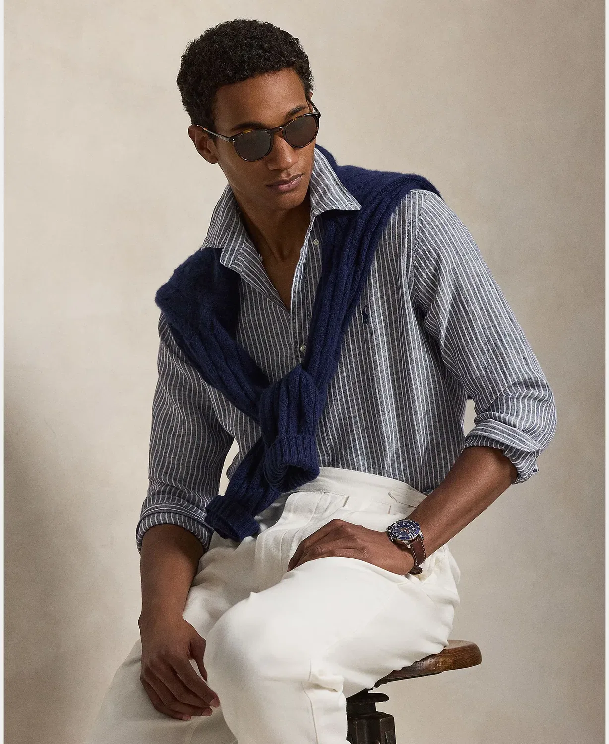 Мужская рубашка из льна Regular Fit Polo Ralph Lauren, Gris — фото 4