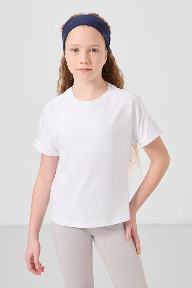 Детский комплект футболок для девочек Oversize fit o-neck basic 3-pack white-dark beige-light green Tommy Life, Белый-Темно-Бежевый-Кактус — фото 3