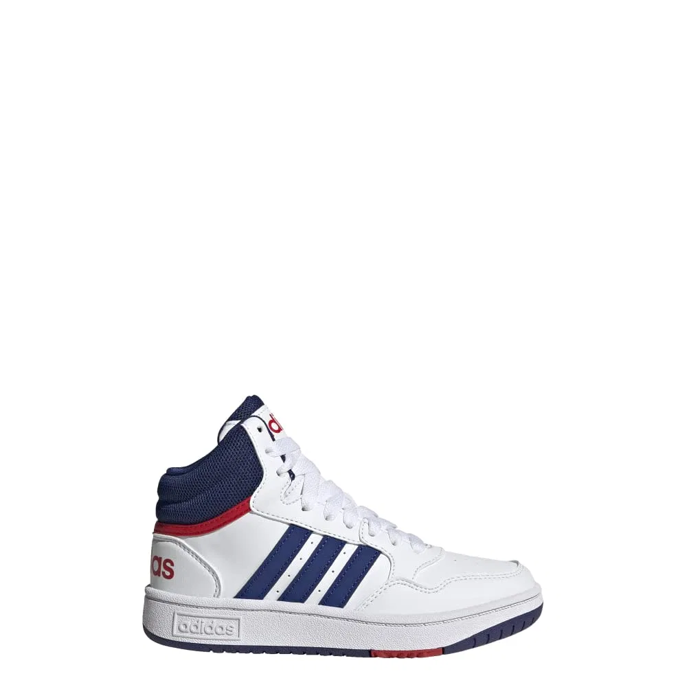 Детские кроссовки для мальчиков и девочек с высоким верхом Hoops Mid Shoes Adidas, Multicoloured Cloud White Victory Blue Better Scarlet — фото 2