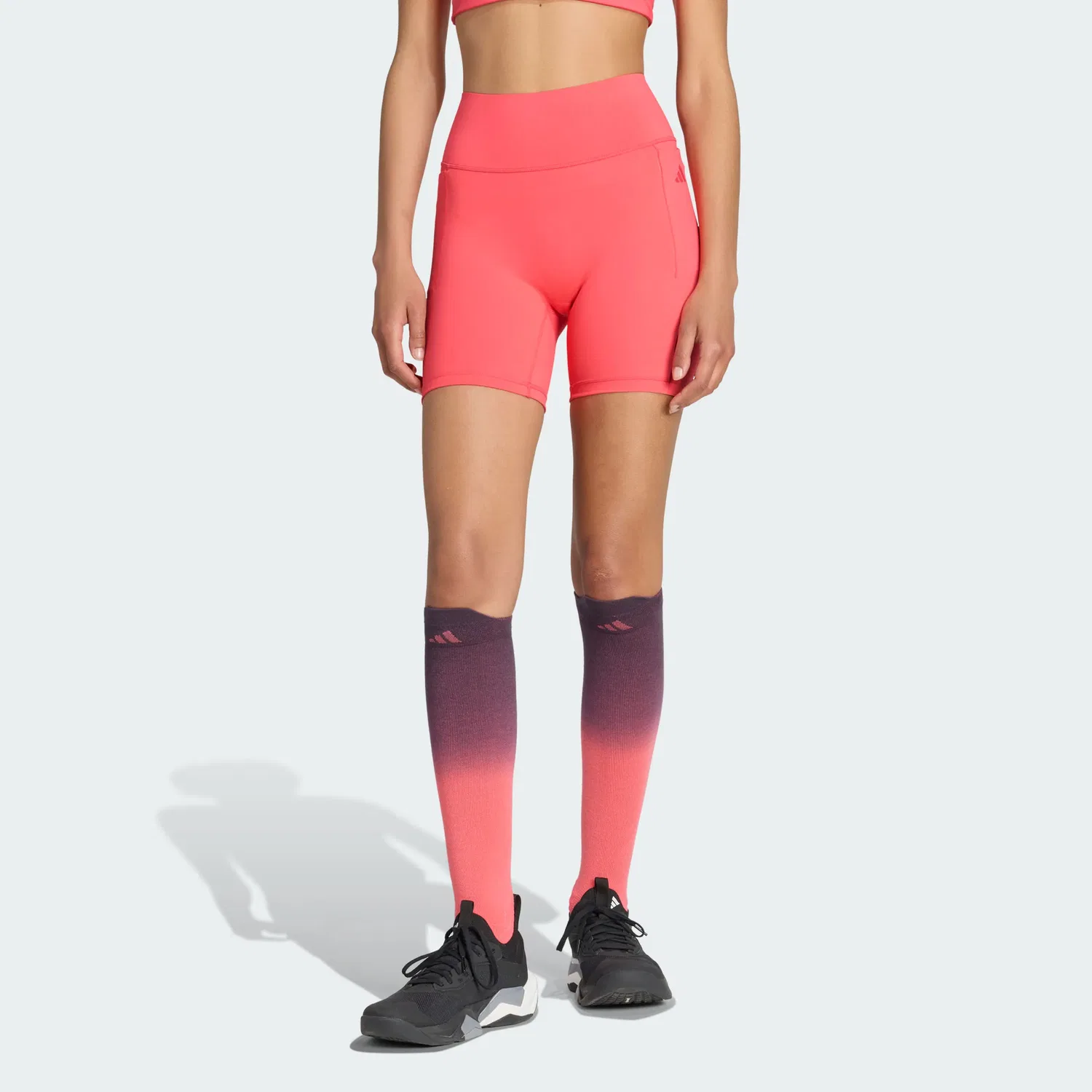 Женские спортивные шорты с принтом Swirl Neon Red Adidas, Swirl Neon Red — фото 4
