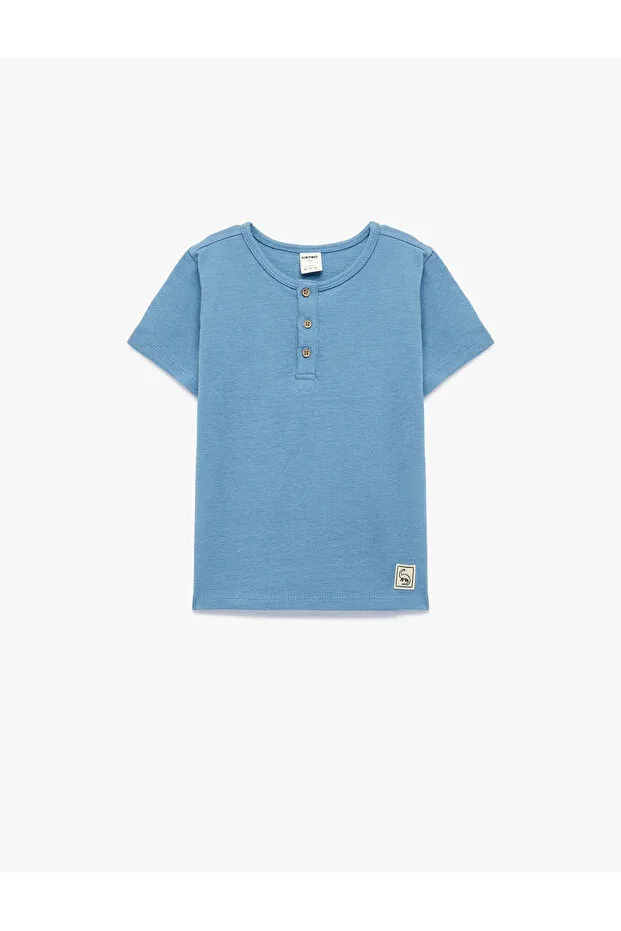 Детская хлопковое футболка с пуговицами Koton, Blue
