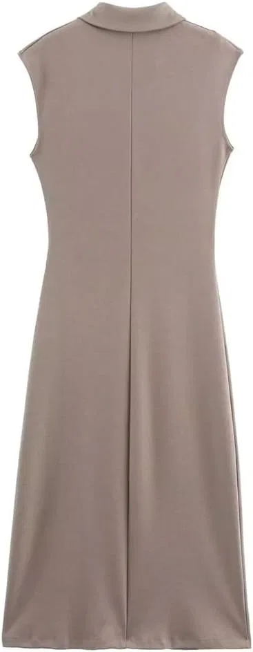 Женское приталенное миди-платье с защипами на талии Generic, Khaki — фото 3