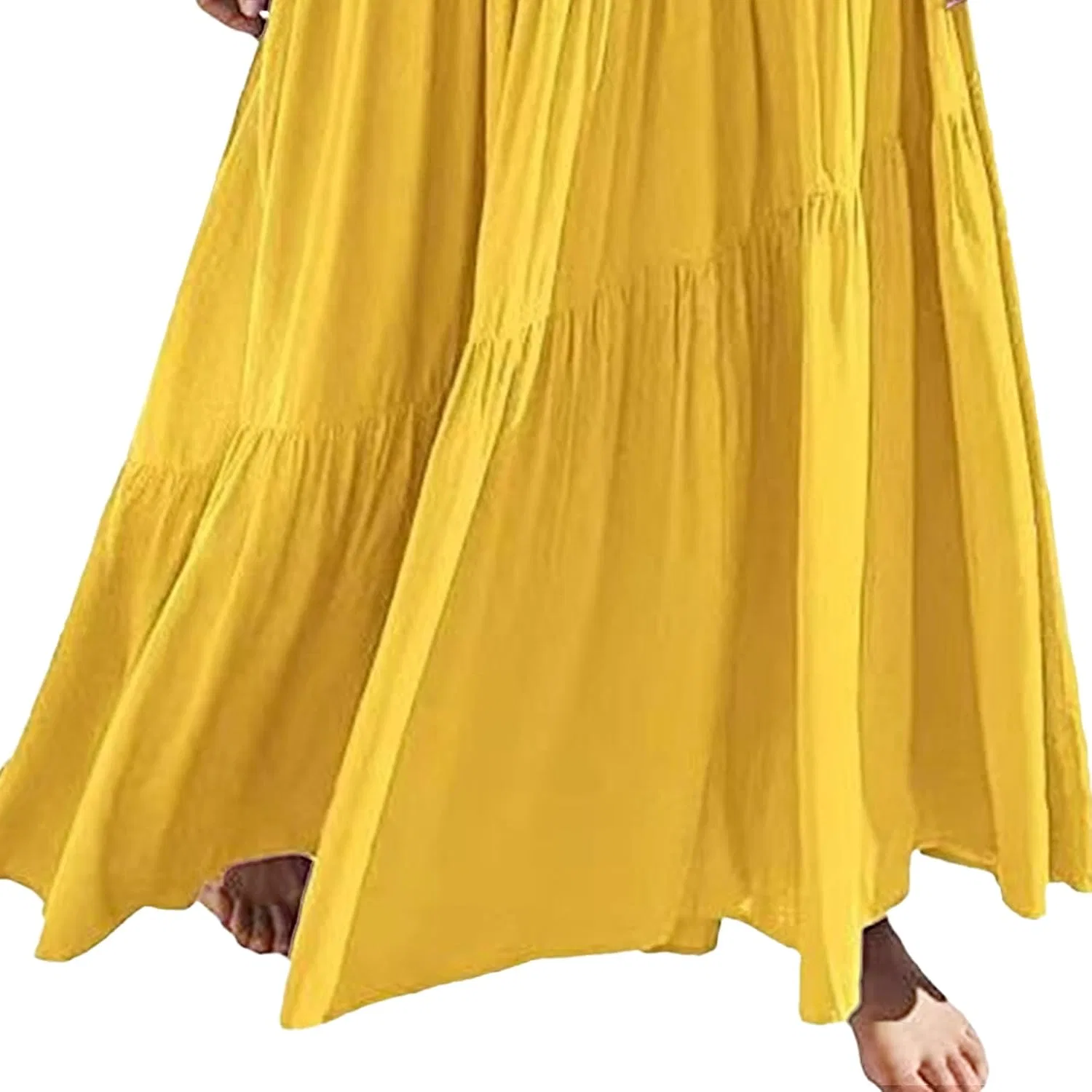 Женское свободное пляжное платье асимметричное с рюшами, Yellow — фото 4