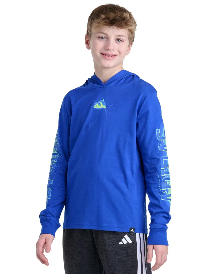 Детский худи с длинным рукавом, с капюшоном, с эффектом кракелюра adidas, Team Royal Blue