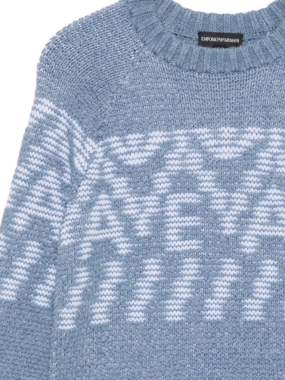 Свитер с логотипом-интарсией и рукавами реглан Emporio Armani Kids, синий — фото 3