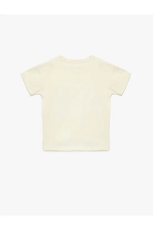 Детская футболка с принтом Cotton Printed Short Sleeve Crew Neck T-Shirt Koton, Beige — фото 2