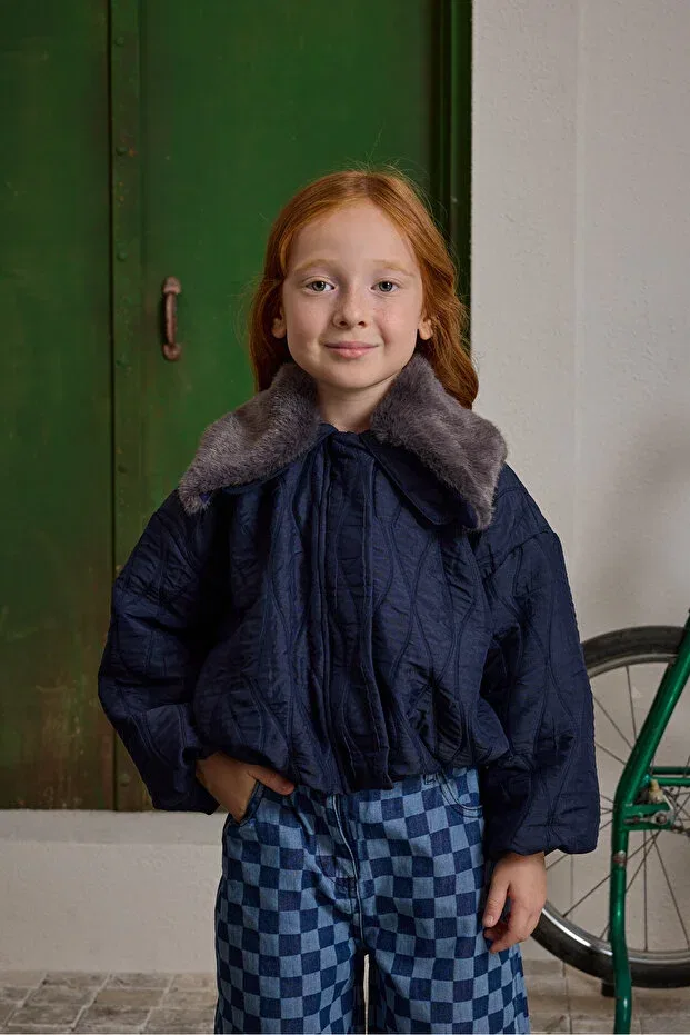 Детское пальто для девочек стеганое Fahhar Kids, Navy Blue — фото 4