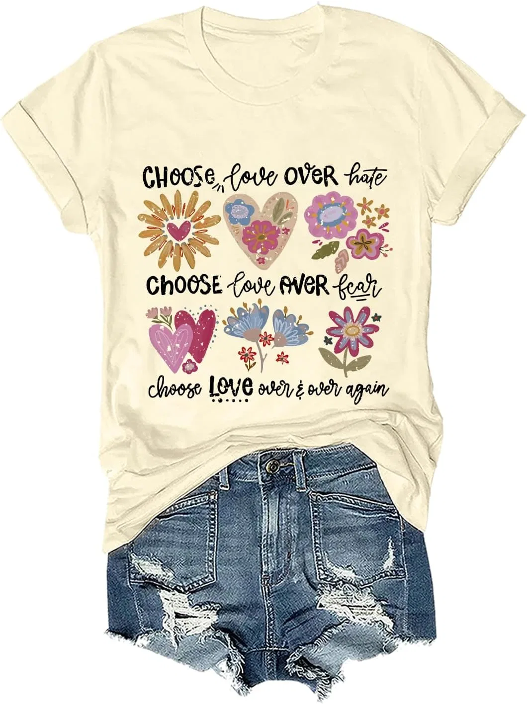 Женская футболка с принтом Choose Love Over, Creamy Yellow