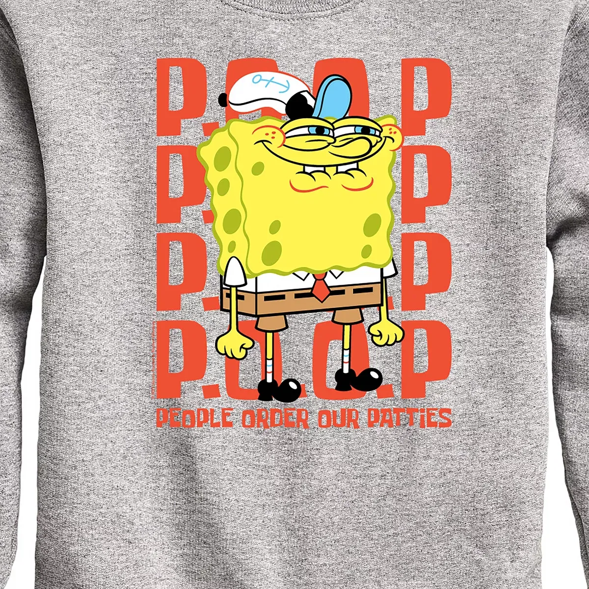 Детский свитшот с принтом SpongeBob SquarePants - People Order Our Patties, SpongeBob SquarePants, Athletic Heather — фото 2