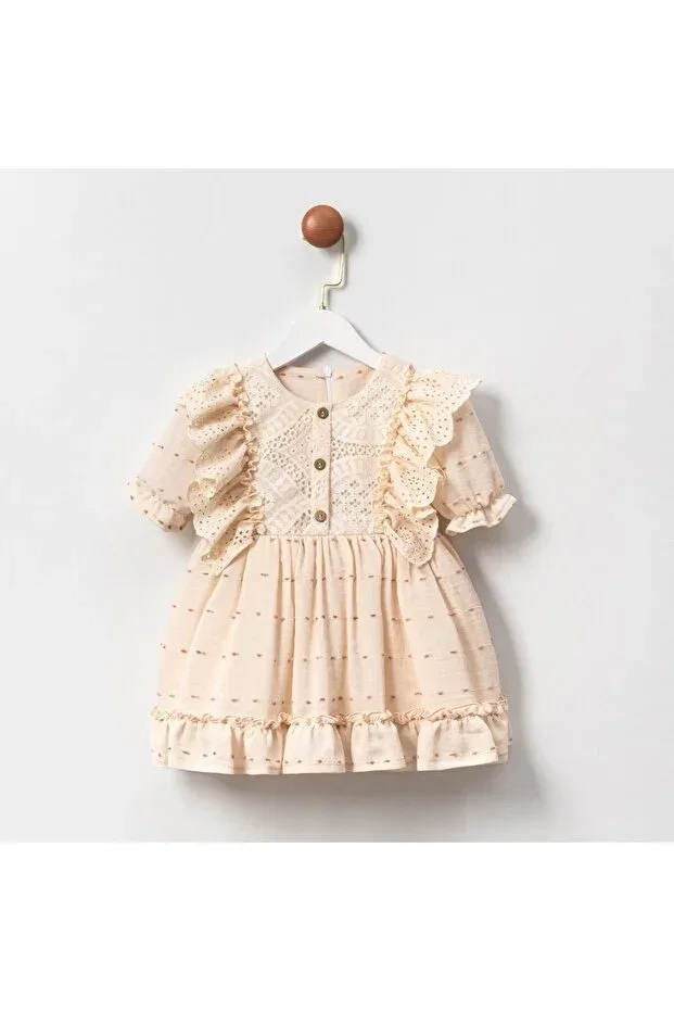Детское платье для девочек с рюшами кружевное Pitababy, Ecru
