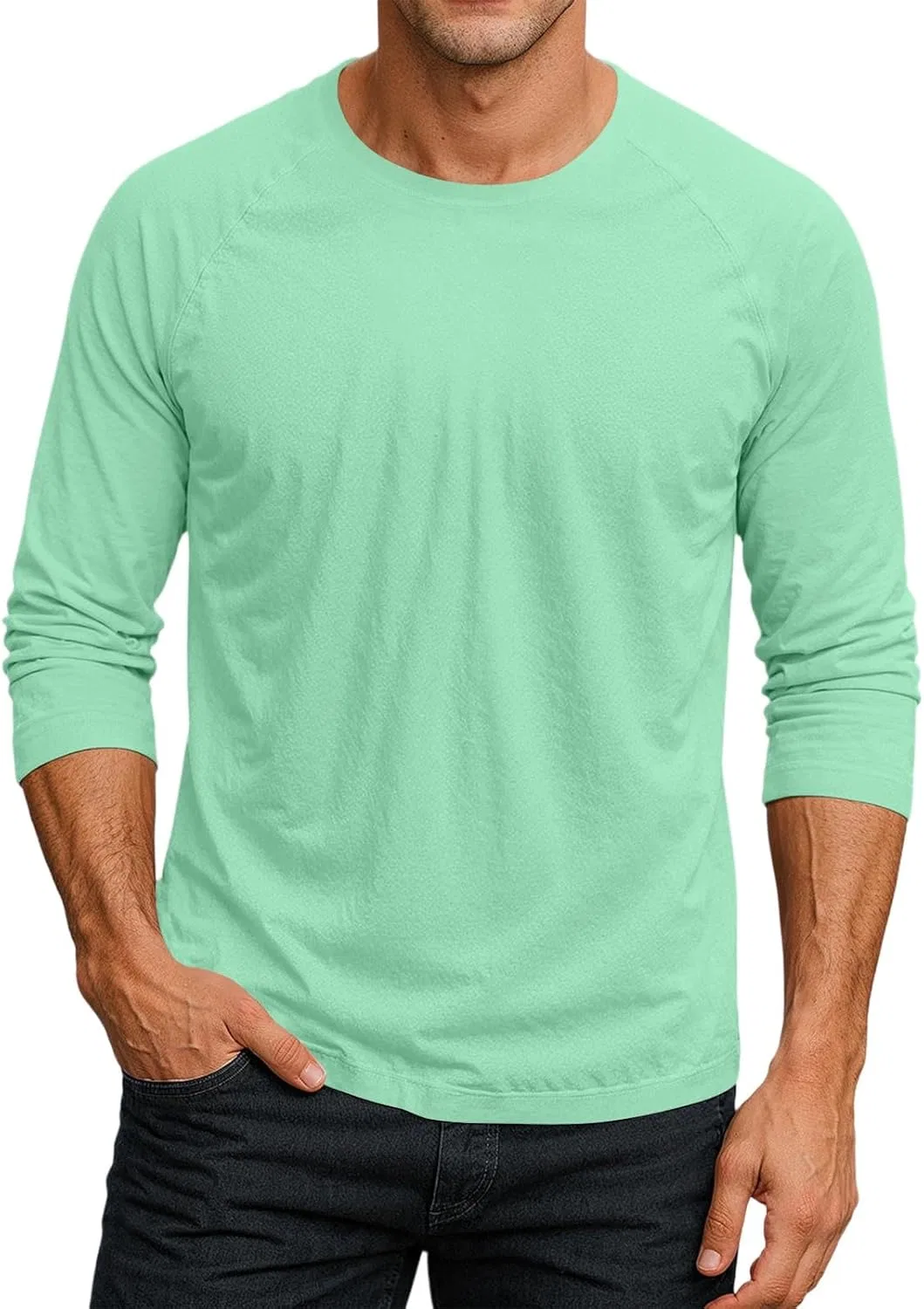Мужская свободная футболка с длинным рукавом 3/4, Light Green