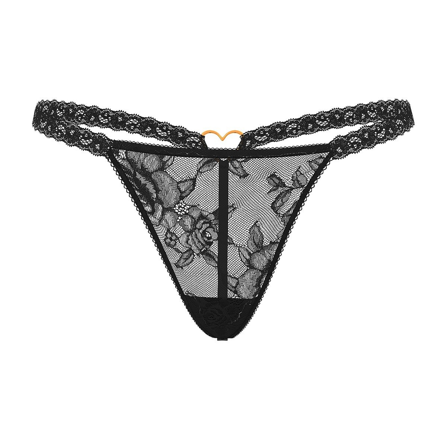 

Трусы Victoria's Secret Rose Lace Heart Hardware V-String, черный