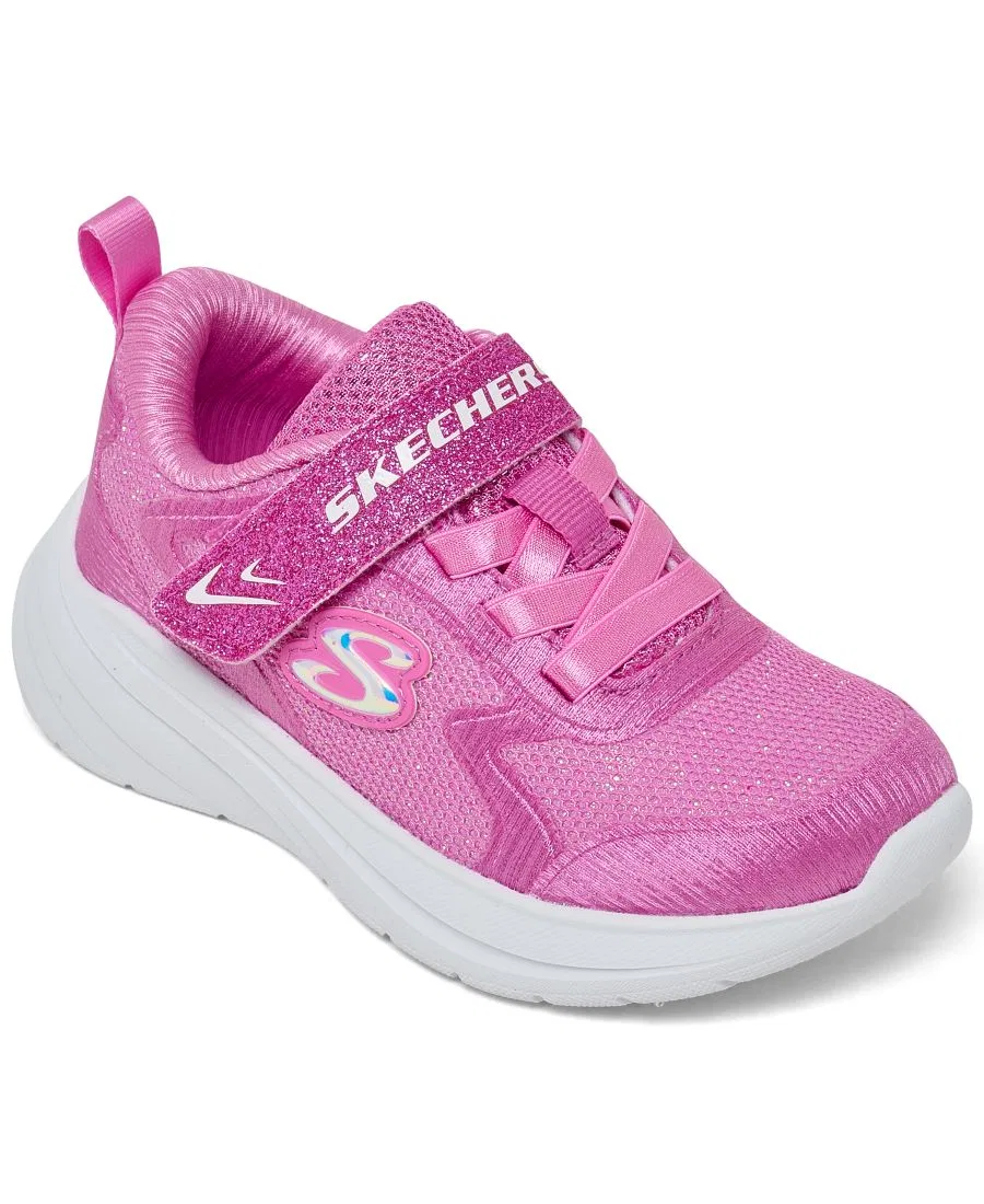 Кроссовки детские с блестящим верхом, с ремешком Skechers, Hot Pink
