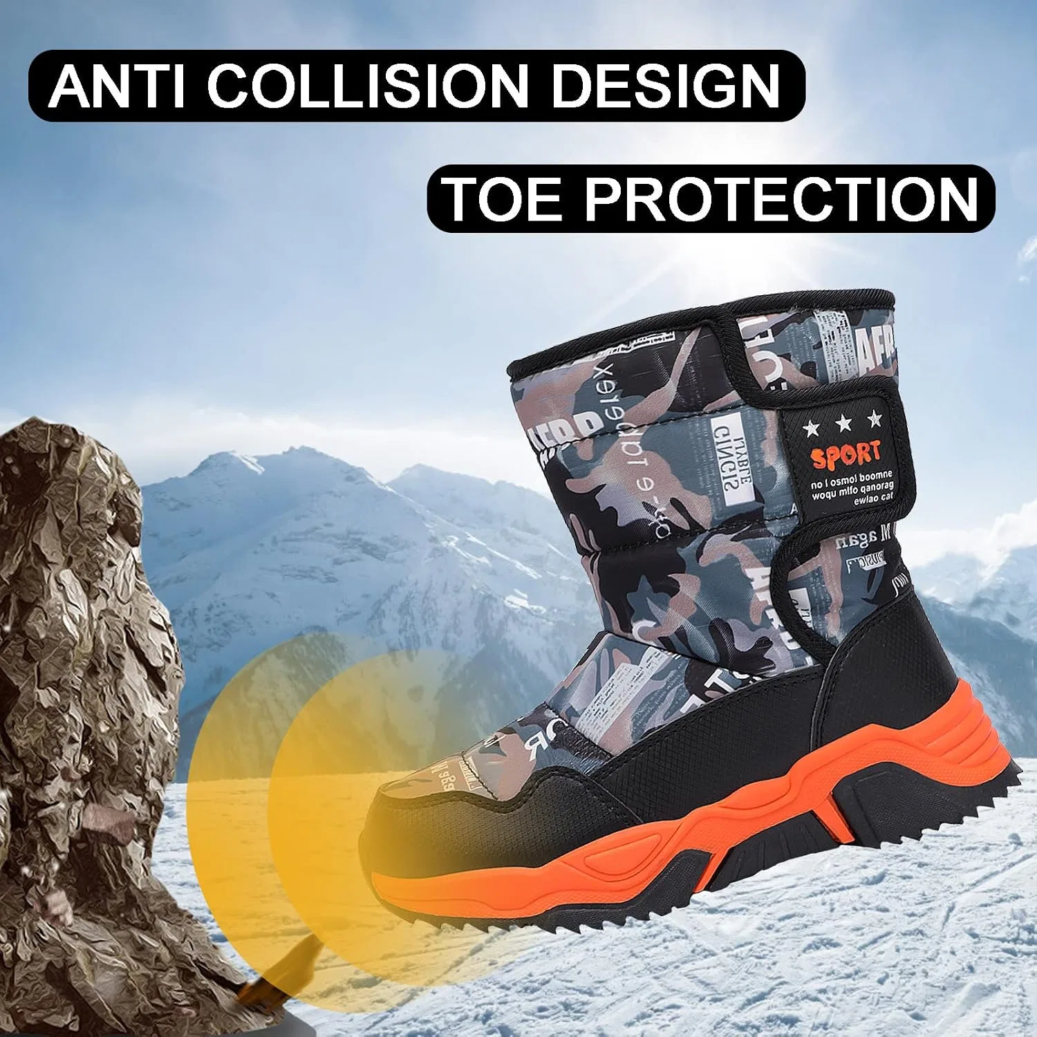 Детские зимние ботинки для девочек и мальчиков с теплой подкладкой FLIOZY, Black/Orange — фото 4