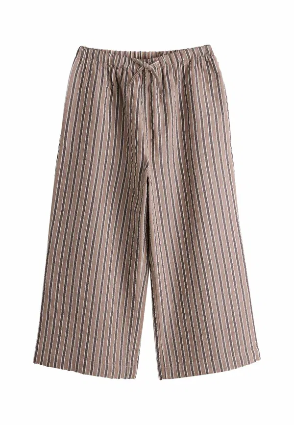 Брюки прямого кроя из 100% хлопка Regular fit - pullon wide leg trousers Next, Brown Stripe, коричневый