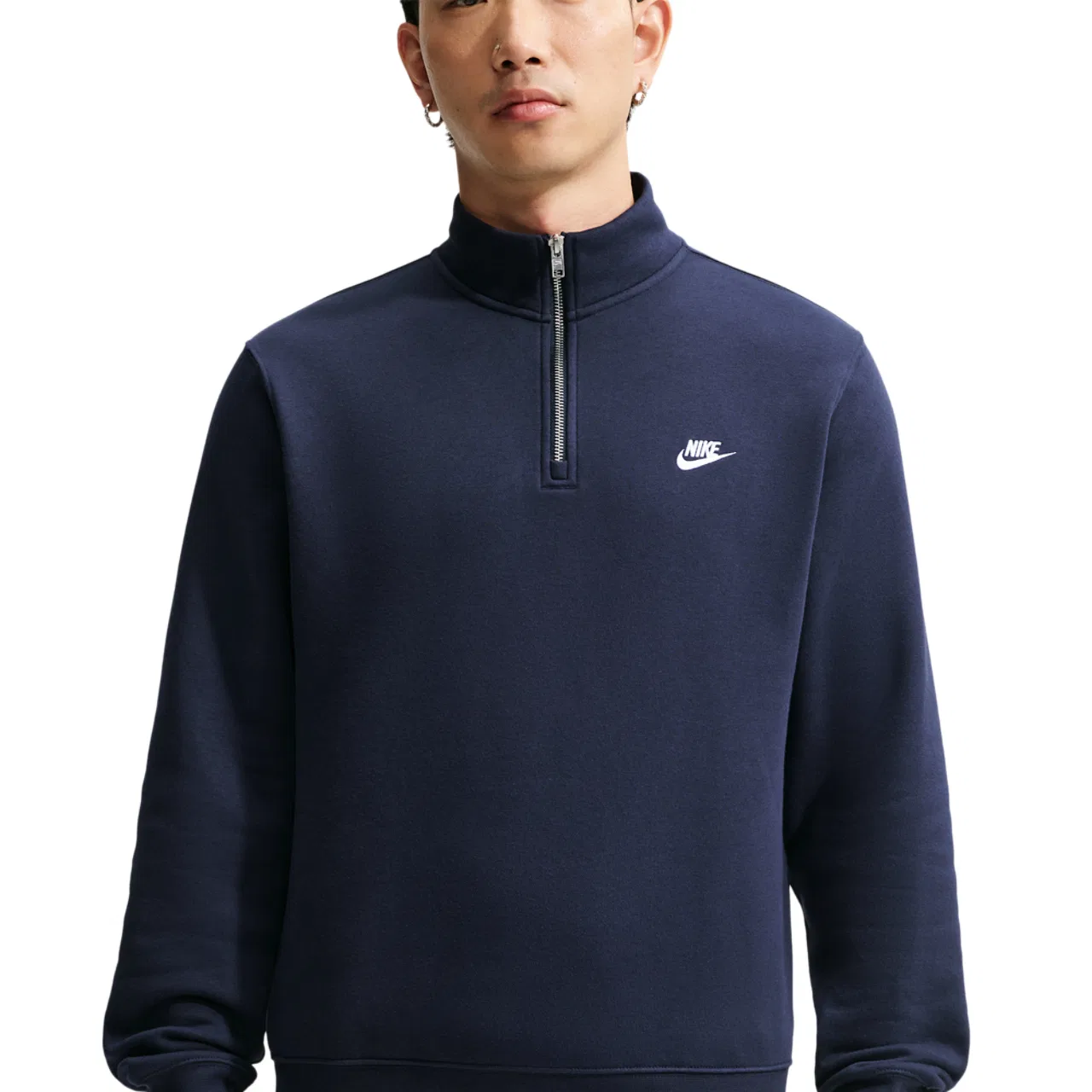 Худи мужское с полузастежкой Club Fleece Nike, цвет Obsidian/Obsidian/White