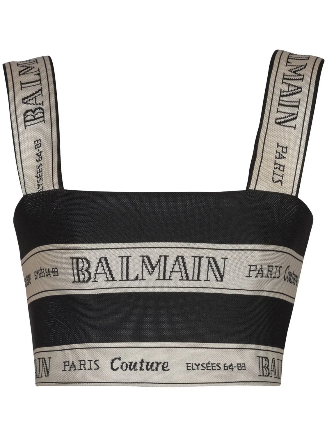 Кроп-топ из лент-жаккард Balmain, черный