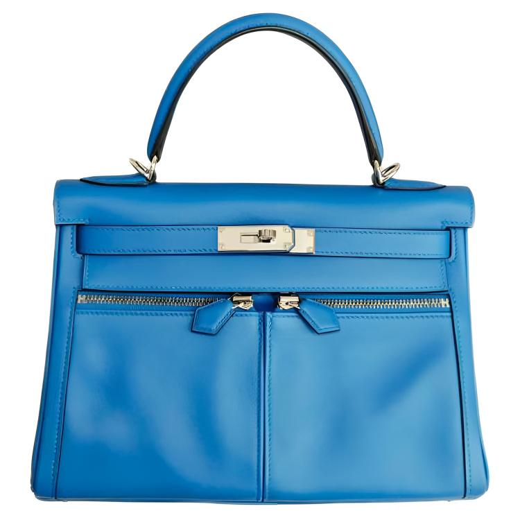 

HERMES Сумка-келли с серебристой пряжкой, женская, I7 Bleu Zellige Mosaic Blue