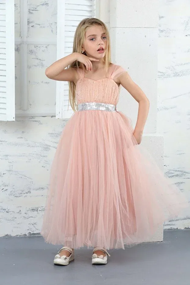 Детское платье для девочек кружевное Asortik Kids, Salmon — фото 4